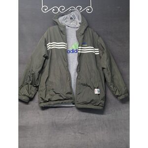 Adidas Jacket Mens XL Army Green Gray Full Zip Long Sleeve Reversible 90s VTG